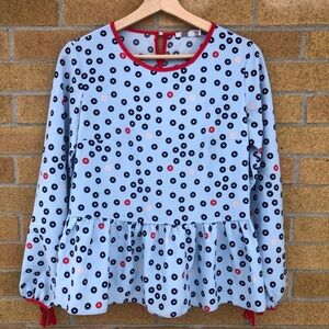 Phishmans Donuts style top Ladies size medium peplum blouse Fishman Donut shirt